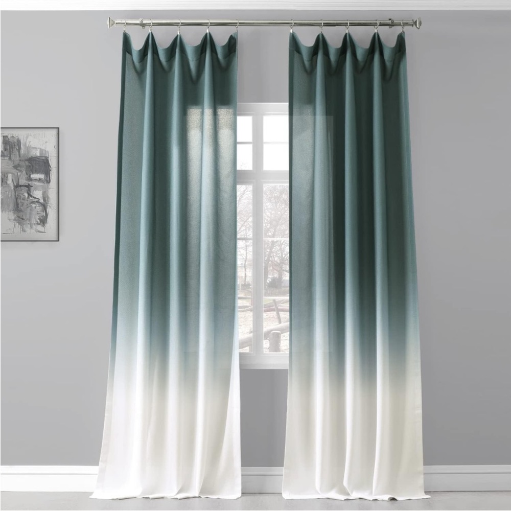 (10 Available) Ombré Teal & White Linen Curtains 50” x 96”